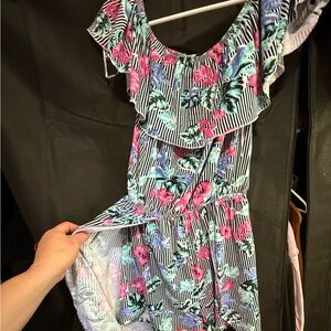 Floral Striped Ruffle Romper